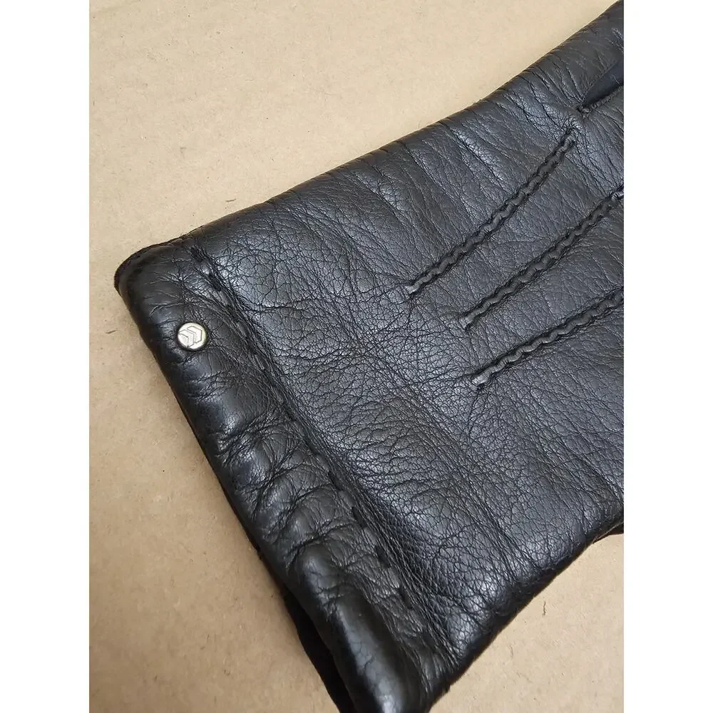 Vintage Isotoner Women Leather Gloves Wool Lining Sz Large Black